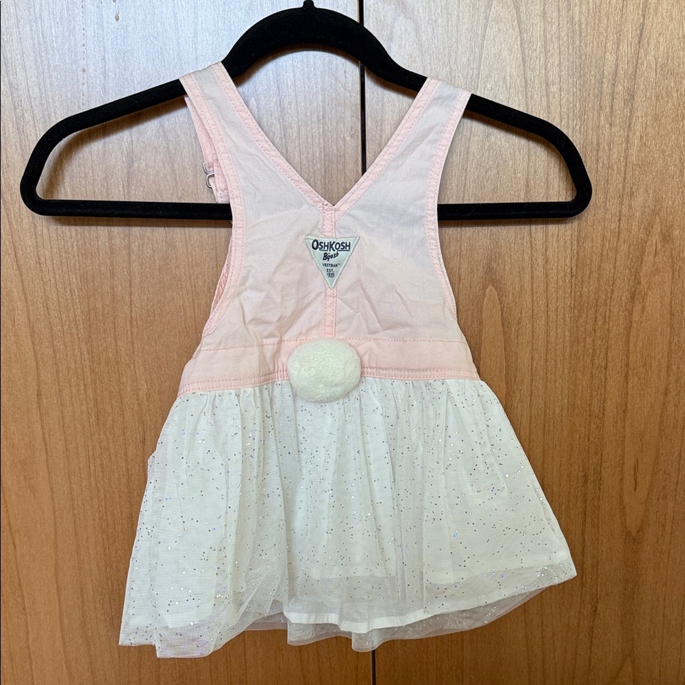 OshKosh B'gosh Pink & White Tulle sparkles Overall Dress with bunny Face & tail - Picture 2 of 2